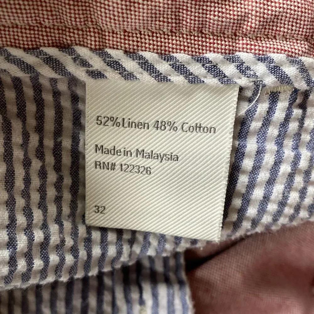 J. Hilburn Oxford Linen Cotton Blend Red Tailored Fit Shorts Mens Size 32x9